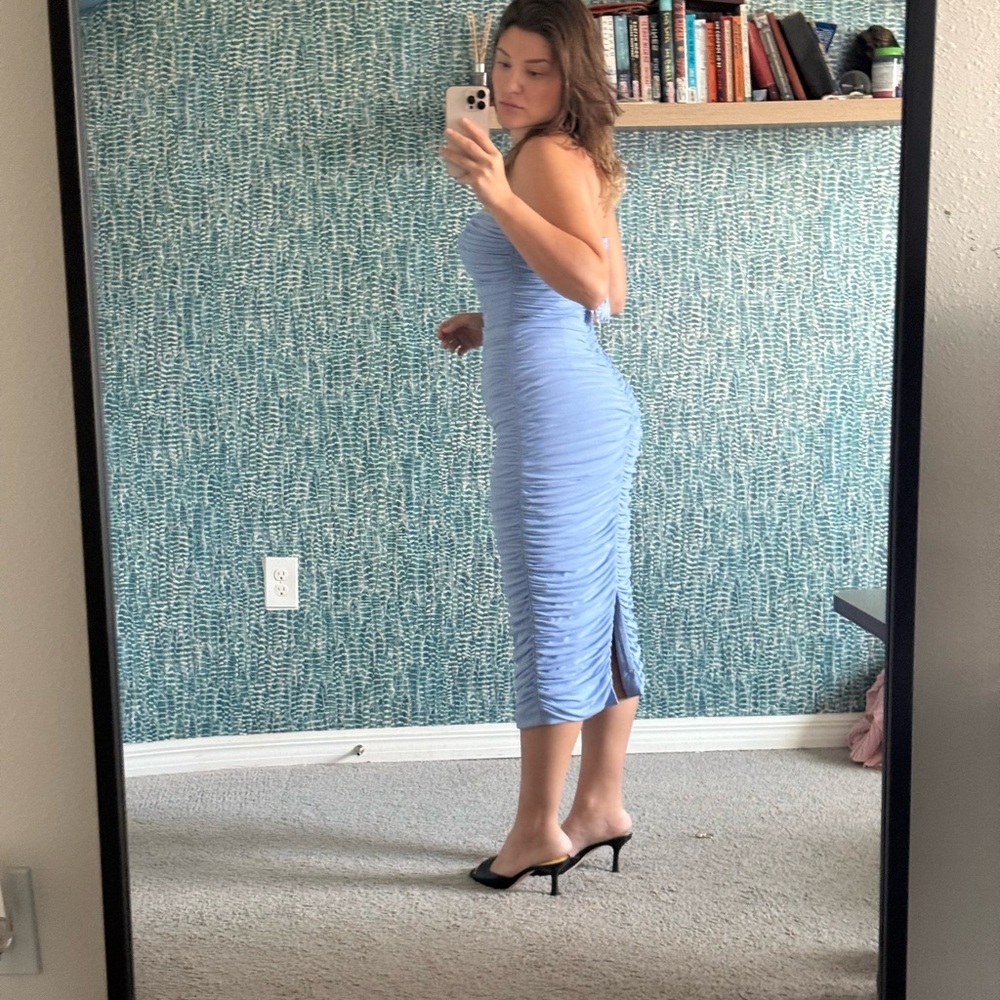 Dress the Population Heather Strapless Ruched Bodycon Midi Dress in size L NWT - Picture 3 of 5